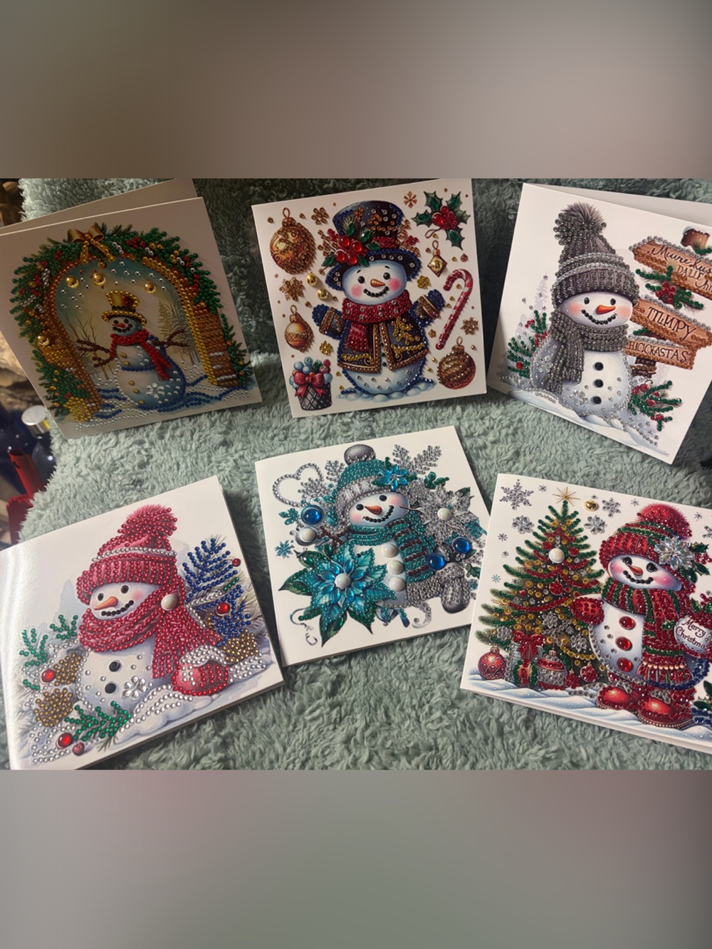 Diamond Art Snowman Christmas Cards - Multi-Color Sparkle